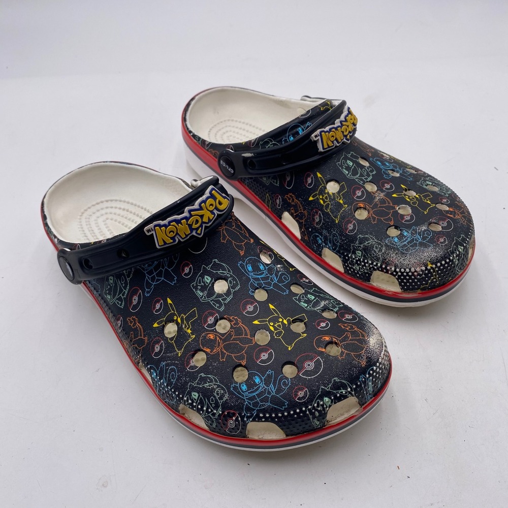 Pokemon Crocs Classic Clog Shoes Mens 7 Womens 9 Black Multi Pikachu Eevee Print